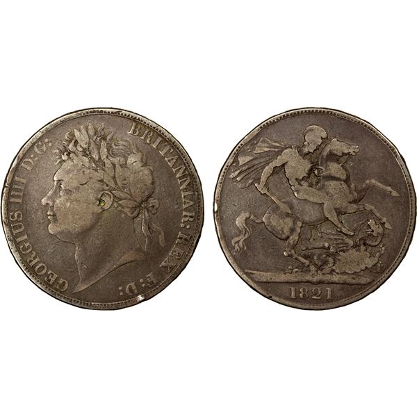 GREAT BRITAIN: George IV, 1820-1830, AR crown, 1821, VG