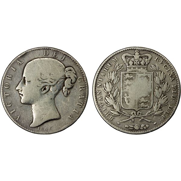 GREAT BRITAIN: Victoria, 1837-1901, AR crown, 1845, VG