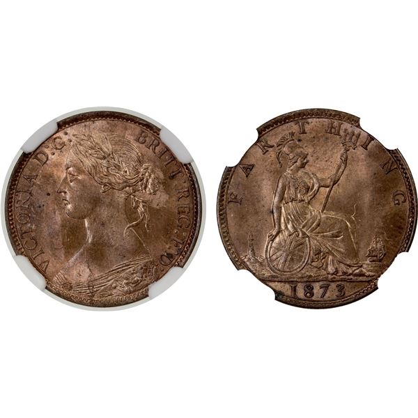 GREAT BRITAIN: Victoria, 1837-1901, AE farthing, 1873, NGC graded MS64 RB