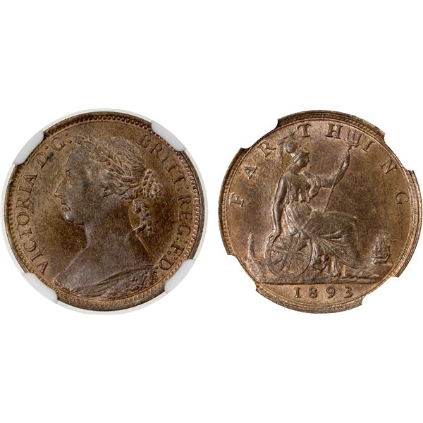 GREAT BRITAIN: Victoria, 1837-1901, AE farthing, 1893, NGC graded MS65 BN