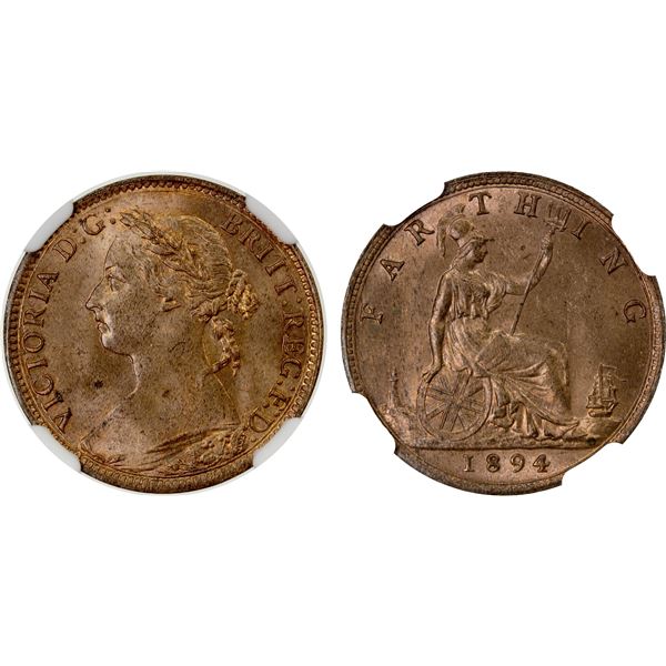 GREAT BRITAIN: Victoria, 1837-1901, AE farthing, 1894, NGC graded MS65 RB