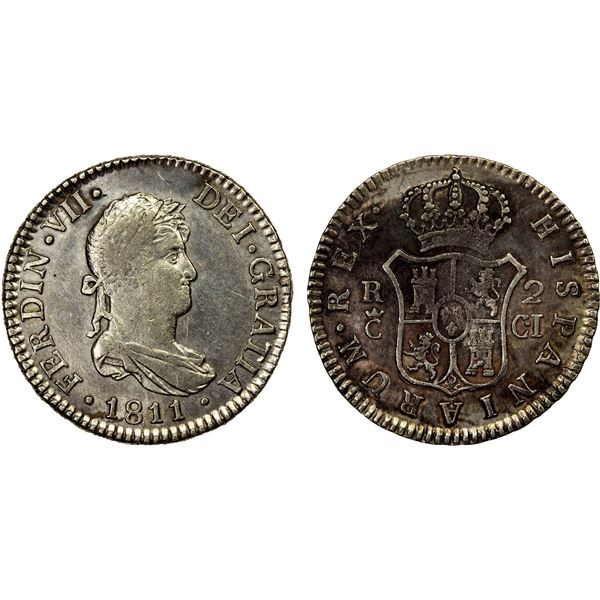 SPAIN: Fernando VII, 1808-1833, AR 2 reales, 1811-C, EF