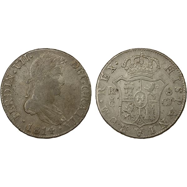 SPAIN: Fernando VII, 1808-1833, AR 8 reales (26.91g), Cadiz, 1814-C, VF-EF