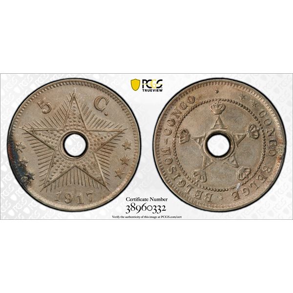 BELGIAN CONGO: Albert I, 1909-1934, 10 centimes, 1917, PCGS graded MS61