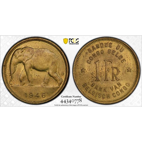BELGIAN CONGO: Leopold III, 1934-1951, 1 franc, 1946, PCGS graded MS64