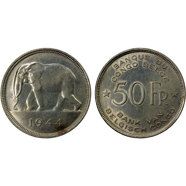 BELGIAN CONGO: Leopold III, 1934-1950, AR 50 francs, 1944, EF