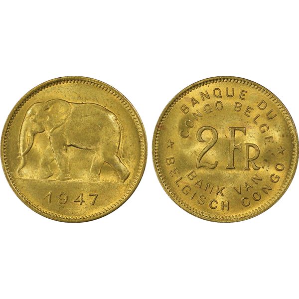 BELGIAN CONGO: Leopold III, 1934-1951, 2 francs, 1947, PCGS graded MS64