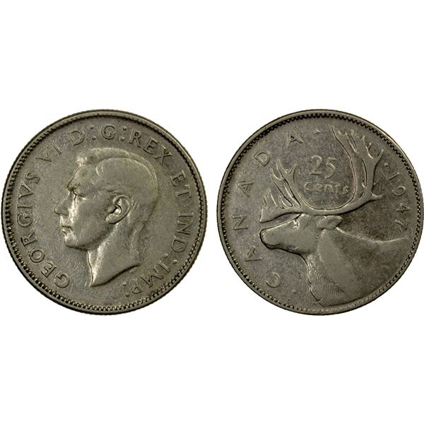 CANADA: George VI, 1936-1952, AR 25 cents, 1947, Choice VF