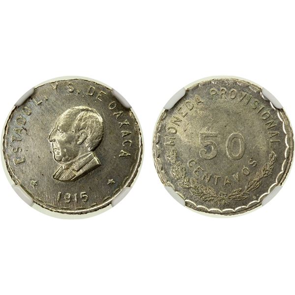 MEXICO: Revolutionary Issue, AR 50 centavos, Oaxaca, 1915, NGC graded UNC Details