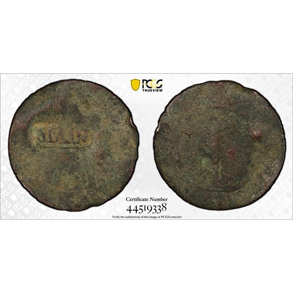NEVIS: British Colony, BI black dog, ND (1801), PCGS graded Fair /Poor details, C?M VF detail