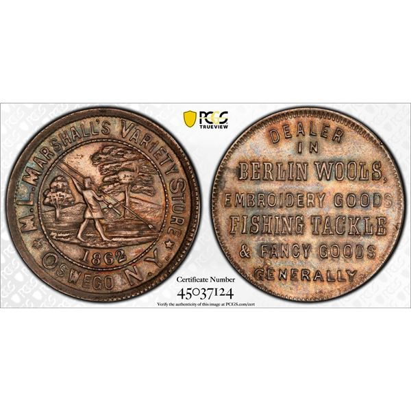 UNITED STATES: Merchant Tokens, New York, AE token, 1862, PCGS graded AU details
