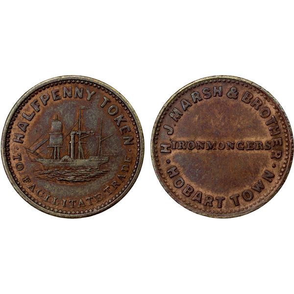 AUSTRALIA: AE 1/2 penny token, ND (ca. 1855), Choice VF