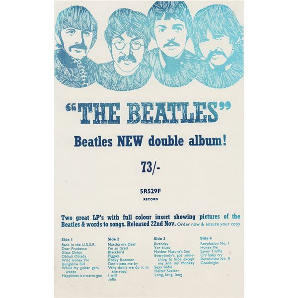 Beatles 1968 White Album Promotional Flyer