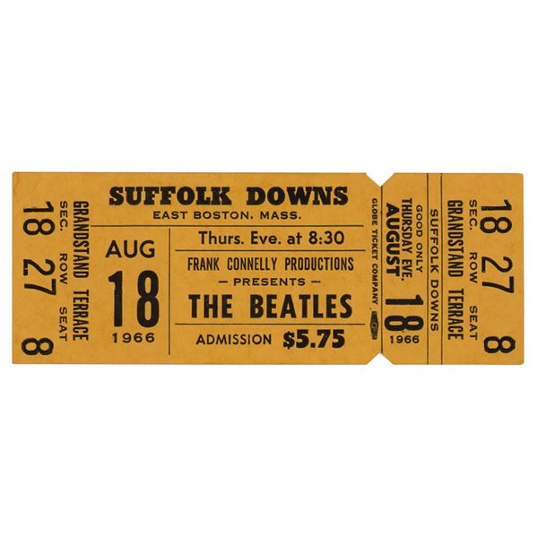 Beatles 1966 Suffolk Downs Concert Ticket