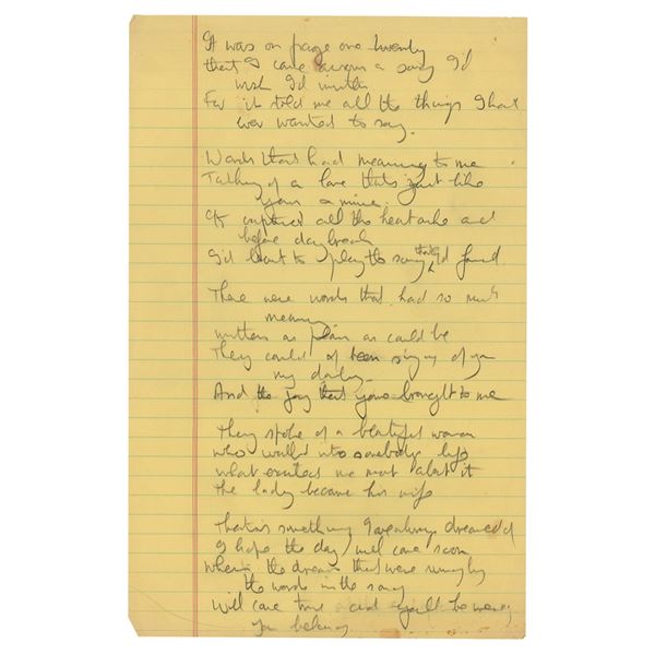 Mal Evans Handwritten Song Lyrics