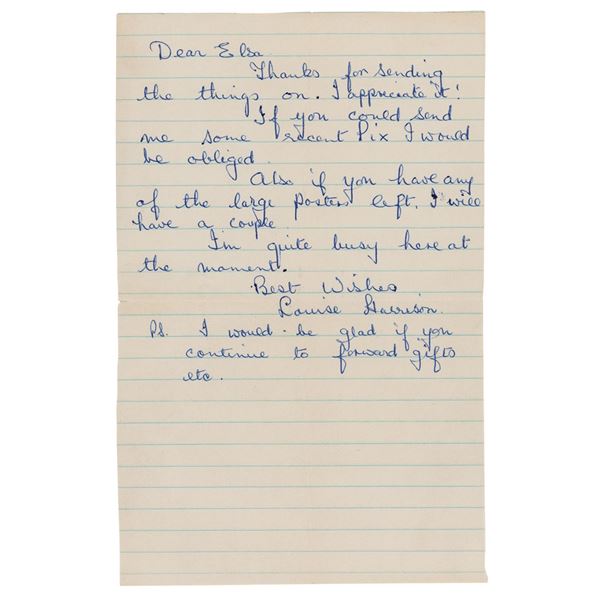 Louise Harrison Autograph Letter Signed