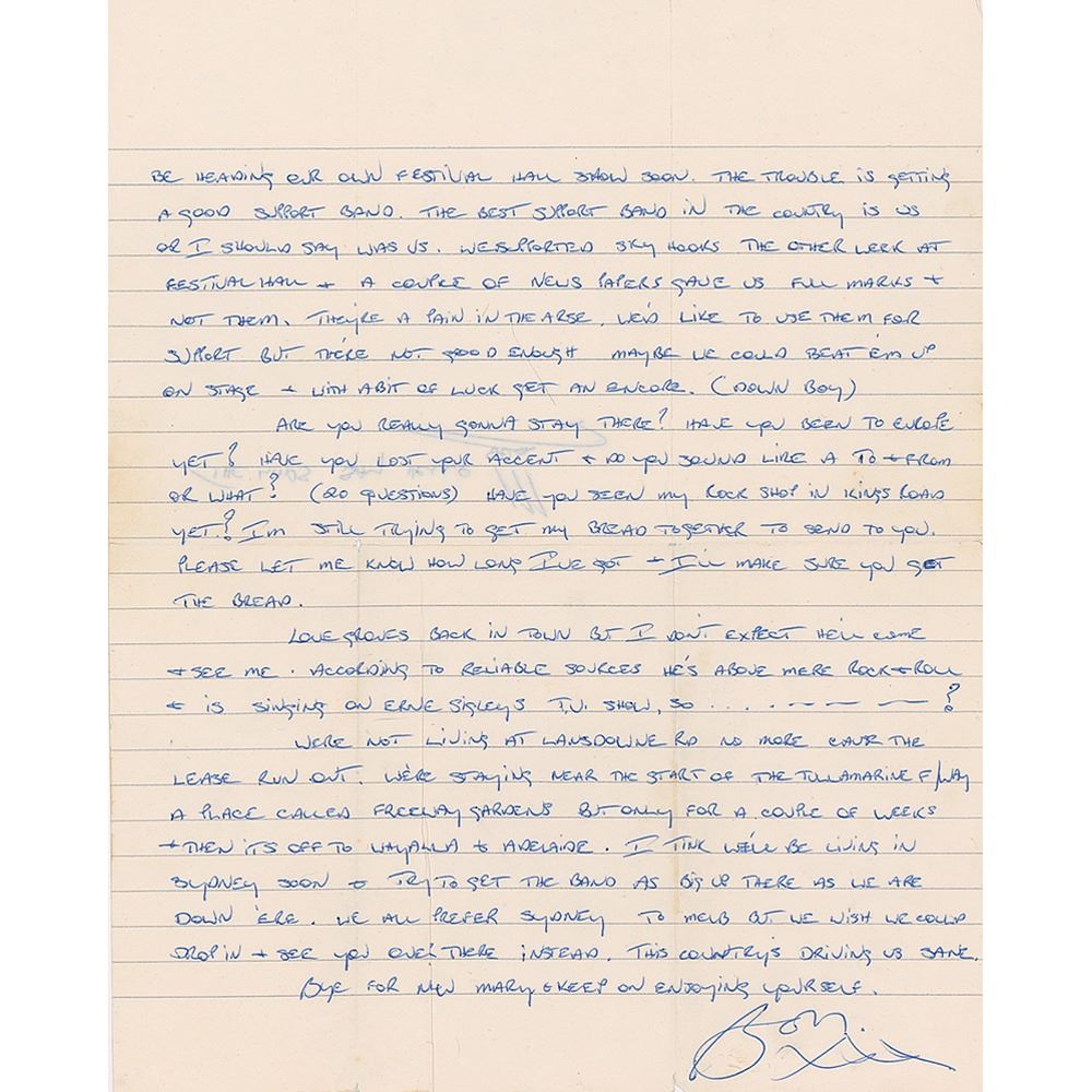 AC/DC: Bon Scott Autograph Letter Signed