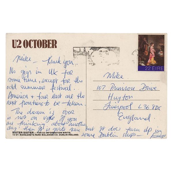 U2: The Edge Autograph Letter Signed