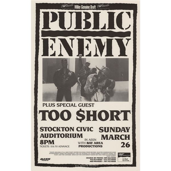 Public Enemy and Too $hort 1989 Stockton Concert Poster