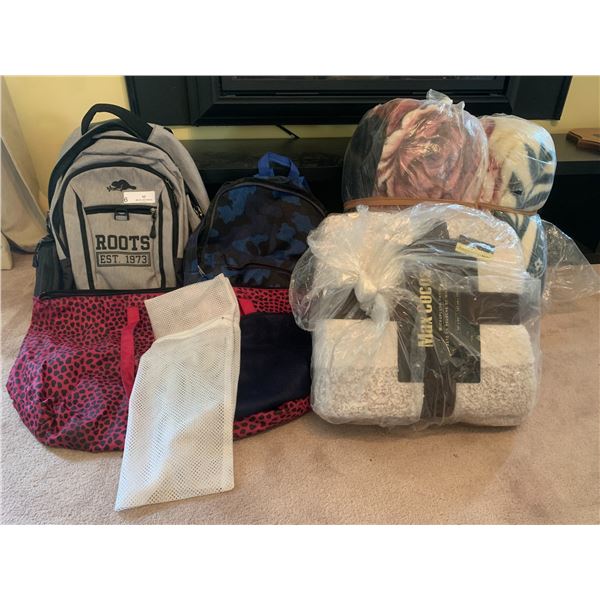 Backpacks and Plush Throw Lot