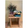 Image 1 : Side Table, 24"x 24" x 24", and Home Decor of Artificial Flowers and Fruit