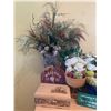 Image 2 : Side Table, 24"x 24" x 24", and Home Decor of Artificial Flowers and Fruit
