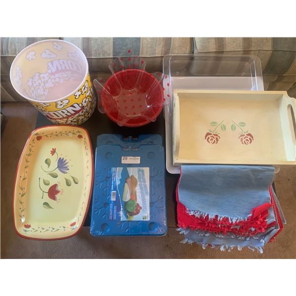 Kitchen and Entertaining Lot with Serving Trays, Bowls, Placemats