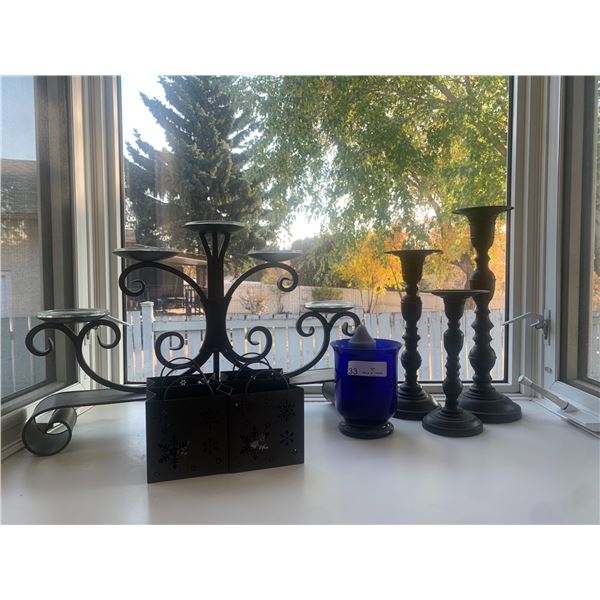 Lot of Large Metal and Glass Candle Holders