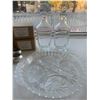 Image 3 : Crystal Platter, Glass Decanters, and 4 sets Napkin Rings