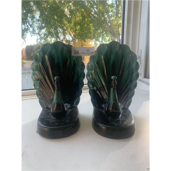 Blue Mountain Pottery Peacock Bookends