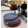 Image 2 : Lot of 2 Fondue Sets, Fondue Fuel, Napkins, and Trivets