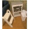 Image 1 : Kitchen Cart, Step Stool, and 2 Waste Bins