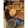 Image 2 : Wicker Basket Lot Plus Some Pet Supplies and Glass Ashtray