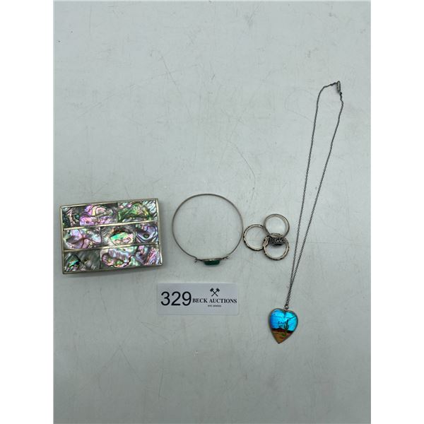 Sterling Silver Jewelry & Belt Buckle with Mother of Pearl Inlay