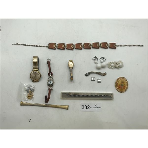 Assortment of Costume Jewlery, Watches ,And Watch Parts