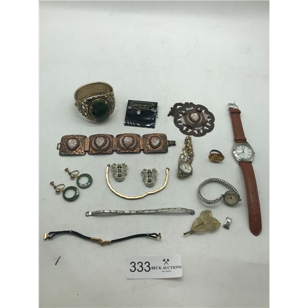 Assortment of Costume Jewlery, Watches ,And Watch Parts