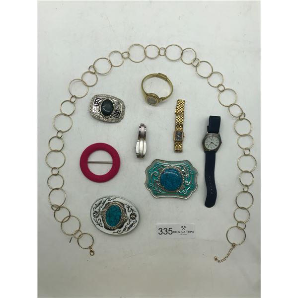 Assorted Belt Buckles And Watches