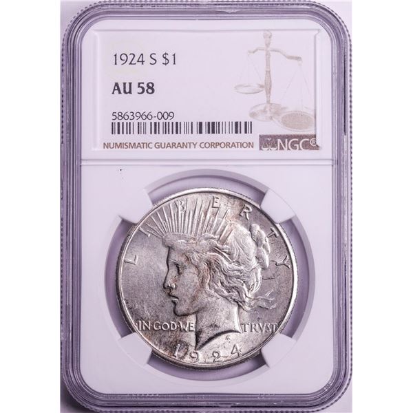 1924-S $1 Peace Silver Dollar Coin NGC AU58