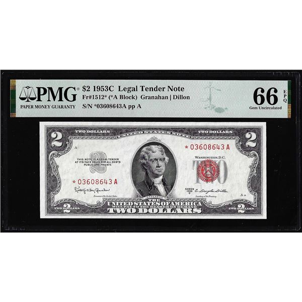 1953C $2 Legal Tender STAR Note Fr.1512* PMG Gem Uncirculated 66EPQ
