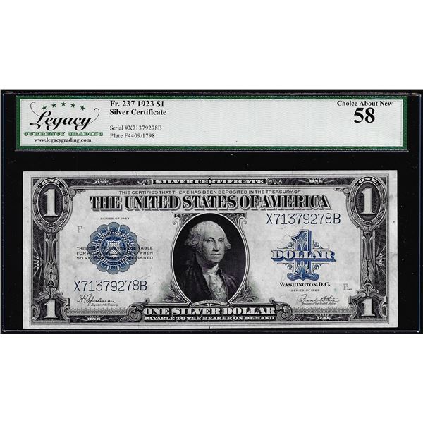 1923 $1 Silver Certificate Note Fr.237 Legacy Choice About New 58