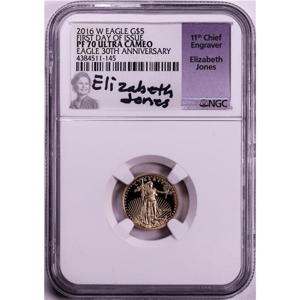 2016-W $5 Proof American Gold Eagle Coin NGC PF70 Ultra Cameo FDOI Jones Signature