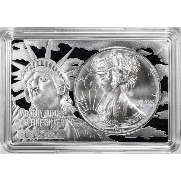 1995 $1 American Silver Eagle Coin & 2oz Silver Bar Set