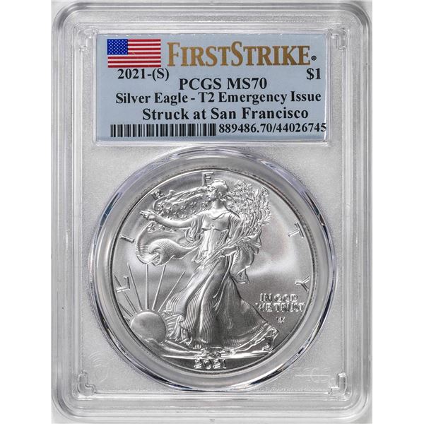 2021-(S) Type 2 $1 American Silver Eagle Coin PCGS MS70 First Strike Emergency Issue