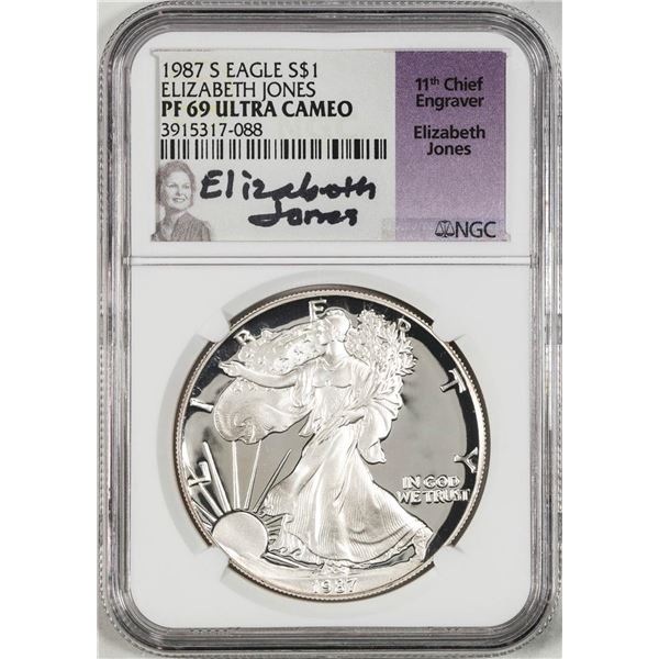 1987-S $1 Proof American Silver Eagle Coin NGC PF69 Ultra Cameo E. Jones Signature