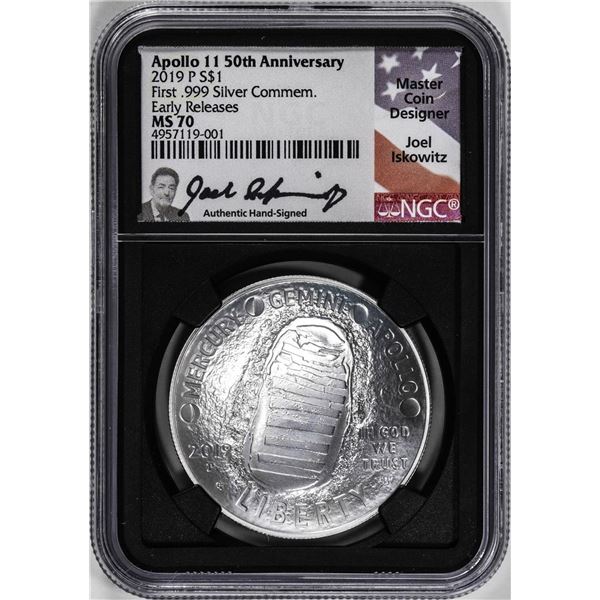 2019-P $1 Apollo 11 Commemorative Silver Dollar Coin NGC MS70 ER Iskowitz Signature