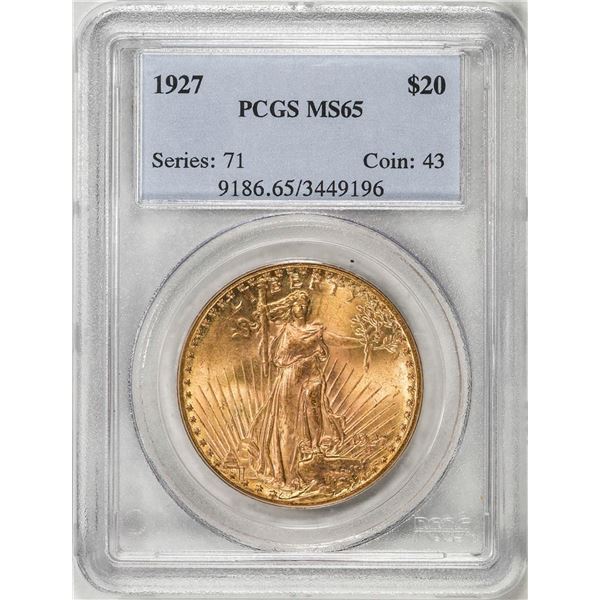 1927 $20 St. Gaudens Double Eagle Gold Coin PCGS MS65