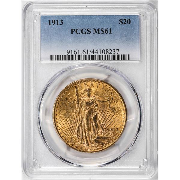 1913 $20 St Gaudens Double Eagle Gold Coin PCGS MS61