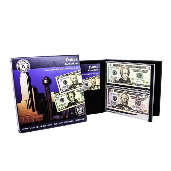 Evolutions Series 2004 $20 & $50 Federal Reserve Note Dallas Matching Serial Numbers