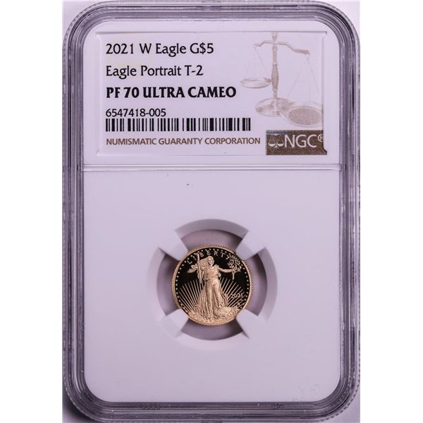 2021-W Type 2 $5 Proof American Gold Eagle Coin NGC PF70 Ultra Cameo