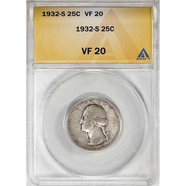 1932-S Washington Quarter Coin ANACS VF20
